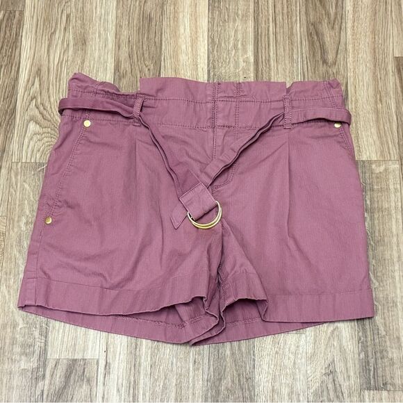 LOFT Pants - LOFT Womens Paperbag Waist‎ Belted Shorts Size 0 Mauve Cuffed Pleated Front